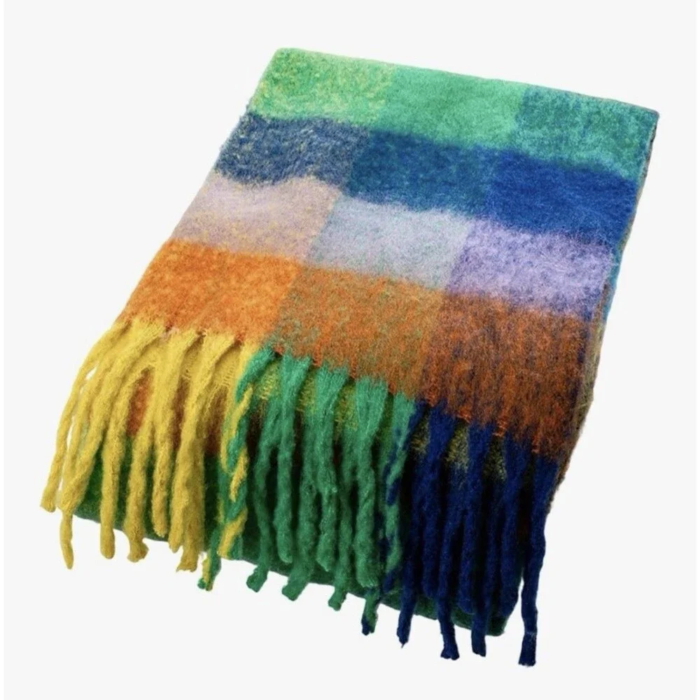 Winter Thick Warm Scarf Women Cashmere Shawl Wraps Pashmina Neckerchief rainbow